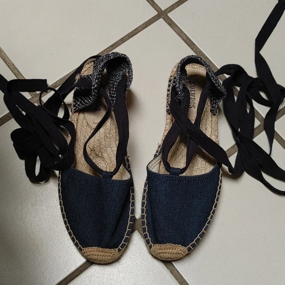 Soludos Denim Lace-Up Flat Espadrille Size 7
